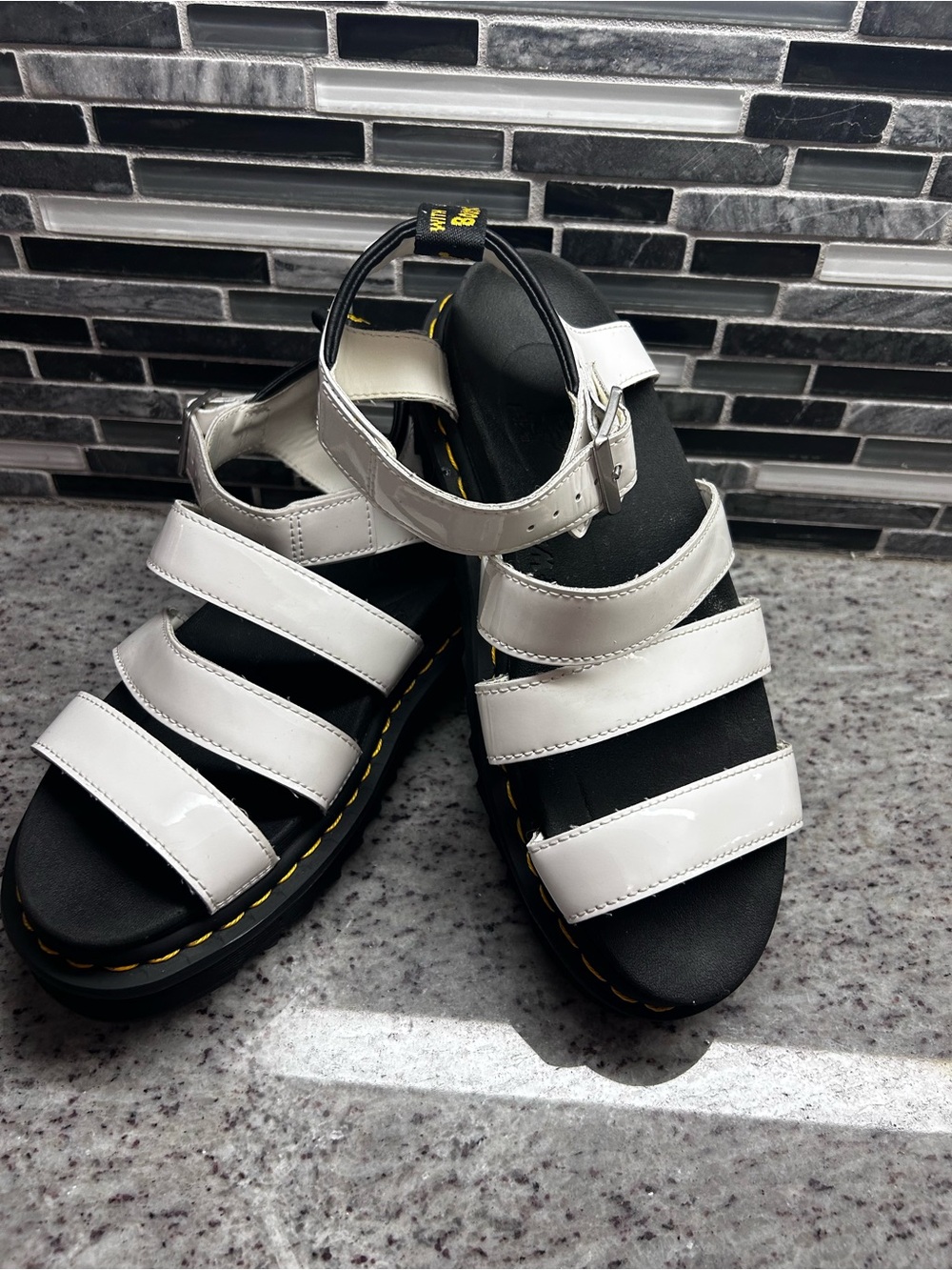 Dr. Martens Women’s Blair Platform White Parent Leather Sandals size 8